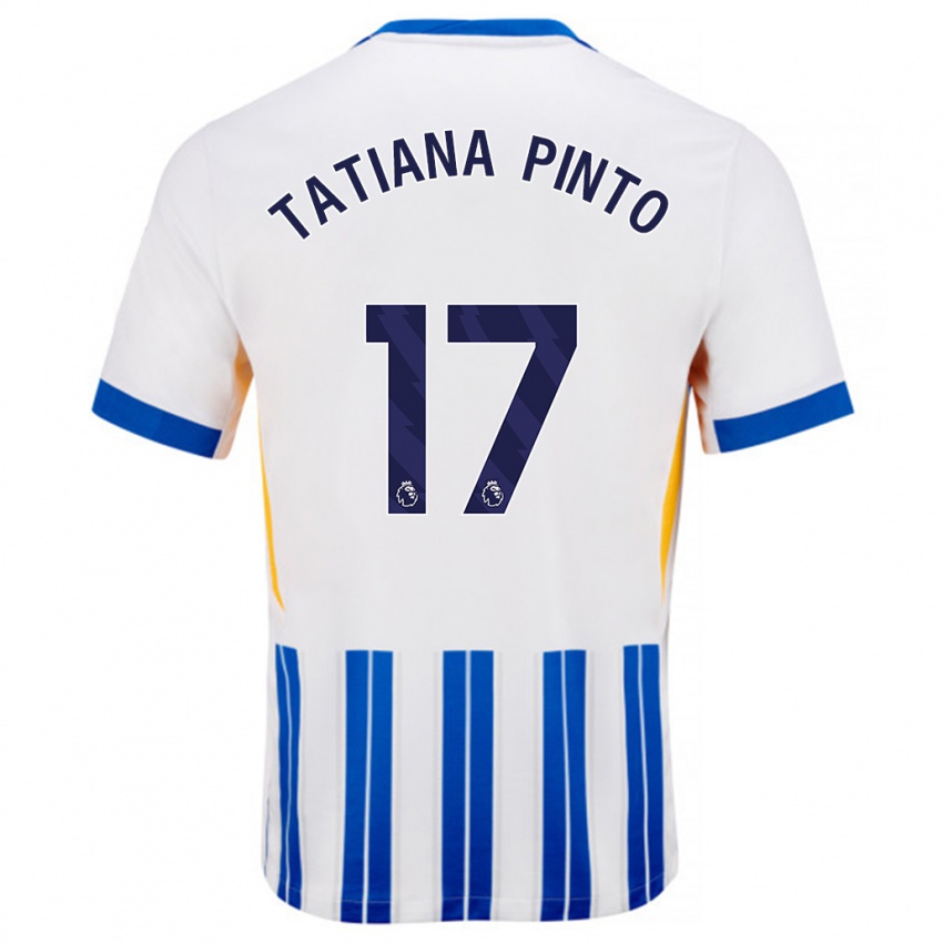 Niño Camiseta Tatiana Vanessa Ferreira Pinto #17 Blanco Azul Rayas 1ª Equipación 2024/25 La Camisa Perú