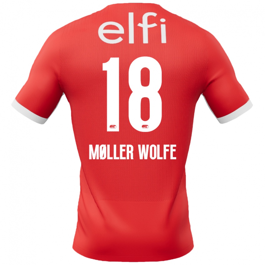 Niño Camiseta David Møller Wolfe #18 Rojo Blanco 1ª Equipación 2024/25 La Camisa Perú