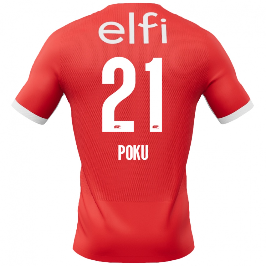 Niño Camiseta Ernest Poku #21 Rojo Blanco 1ª Equipación 2024/25 La Camisa Perú