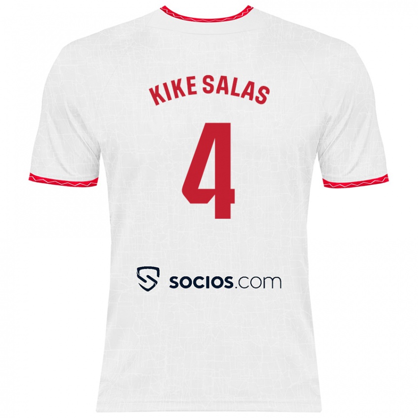 Niño Camiseta Kike Salas #4 Blanco Rojo 1ª Equipación 2024/25 La Camisa Perú