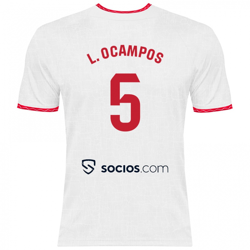 Niño Camiseta Lucas Ocampos #5 Blanco Rojo 1ª Equipación 2024/25 La Camisa Perú