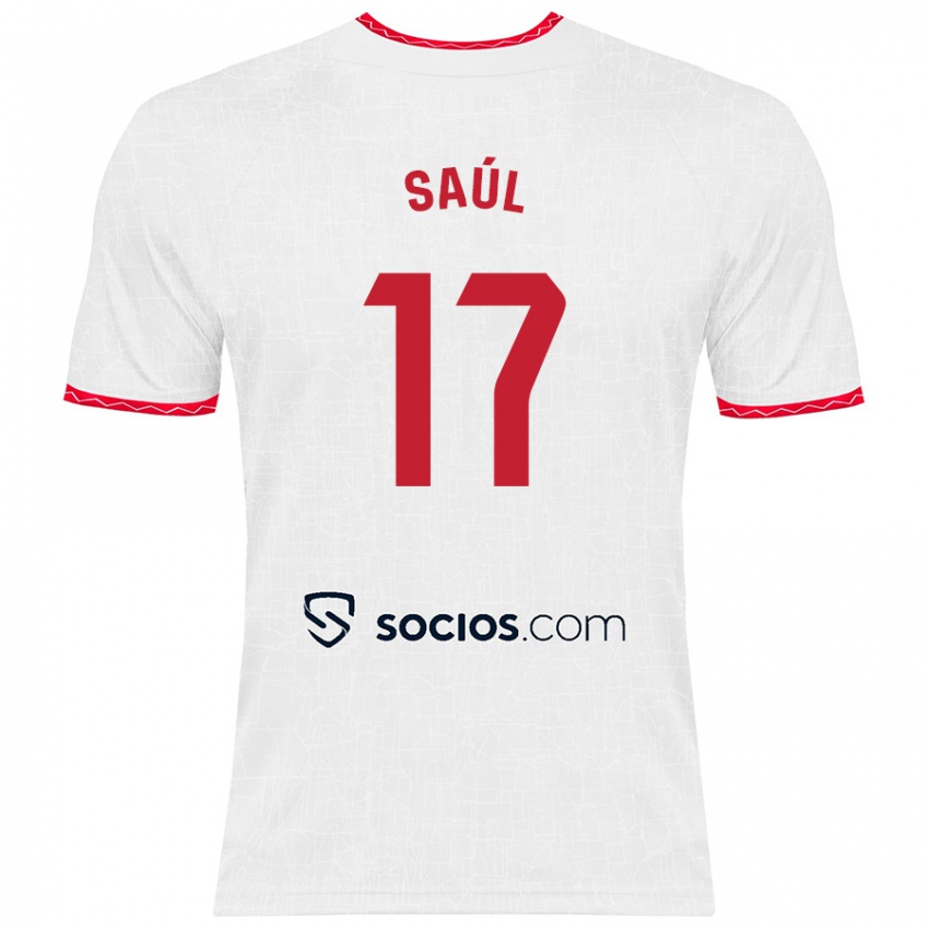 Niño Camiseta Saul Niguez #17 Blanco Rojo 1ª Equipación 2024/25 La Camisa Perú