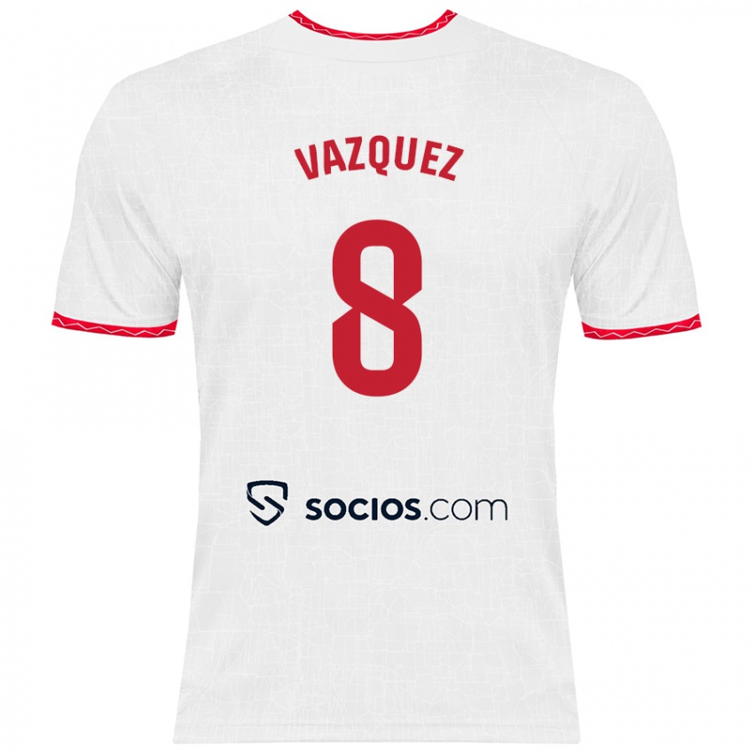 Niño Camiseta Manolo Vázquez #8 Blanco Rojo 1ª Equipación 2024/25 La Camisa Perú