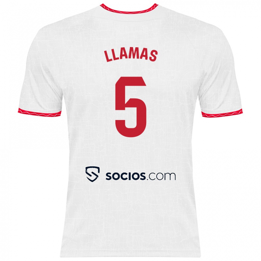 Niño Camiseta Eva Llamas Hernández #5 Blanco Rojo 1ª Equipación 2024/25 La Camisa Perú