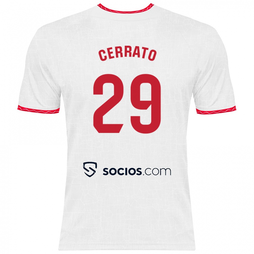 Niño Camiseta Alba Cerrato Izquierdo #29 Blanco Rojo 1ª Equipación 2024/25 La Camisa Perú