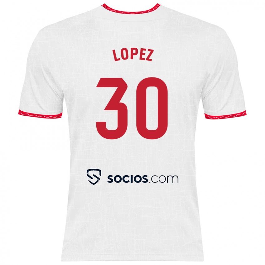 Niño Camiseta Alba López #30 Blanco Rojo 1ª Equipación 2024/25 La Camisa Perú