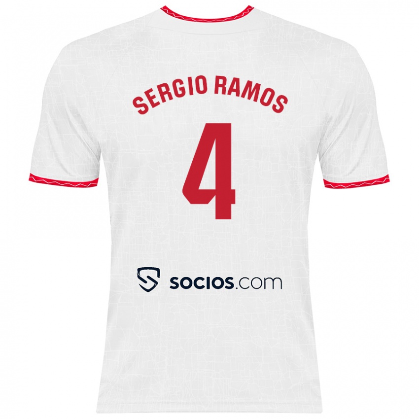 Niño Camiseta Sergio Ramos #4 Blanco Rojo 1ª Equipación 2024/25 La Camisa Perú