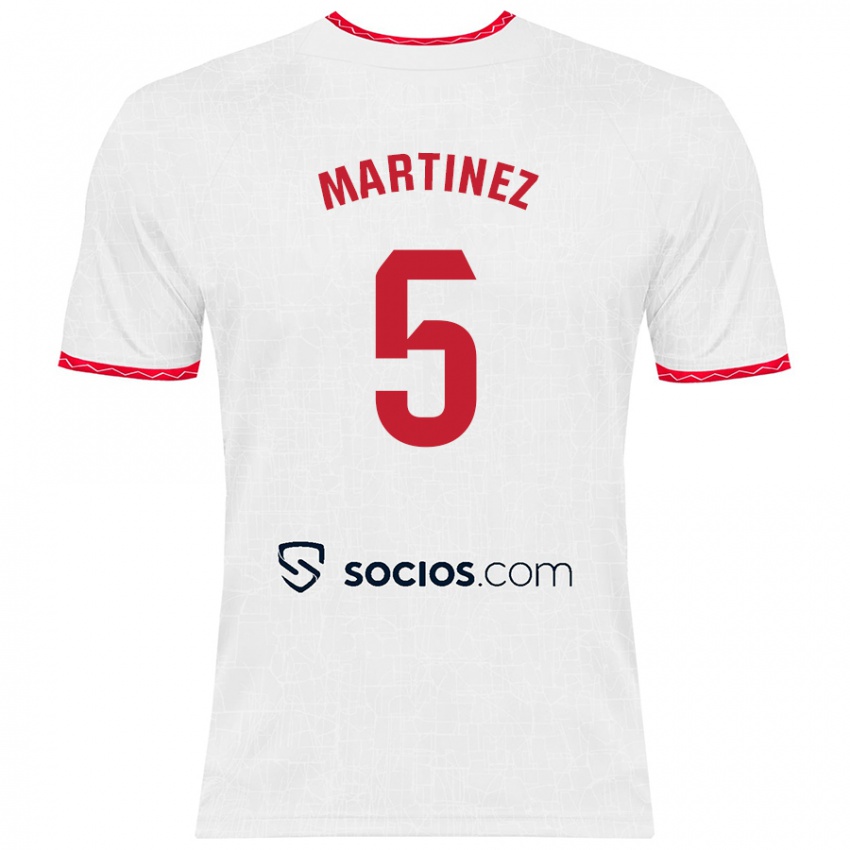 Niño Camiseta Sergio Martínez #5 Blanco Rojo 1ª Equipación 2024/25 La Camisa Perú