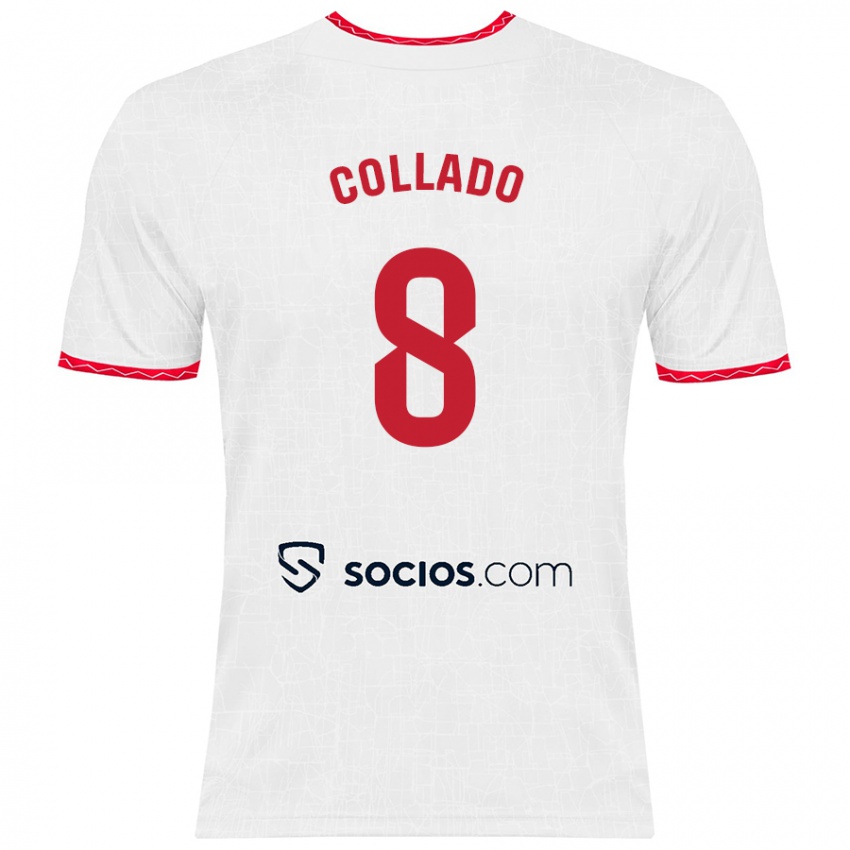 Niño Camiseta Alberto Collado #8 Blanco Rojo 1ª Equipación 2024/25 La Camisa Perú