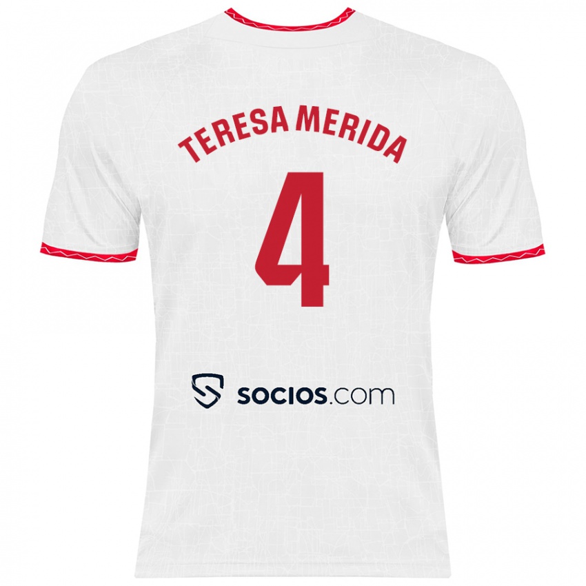 Niño Camiseta Teresa Merida #4 Blanco Rojo 1ª Equipación 2024/25 La Camisa Perú