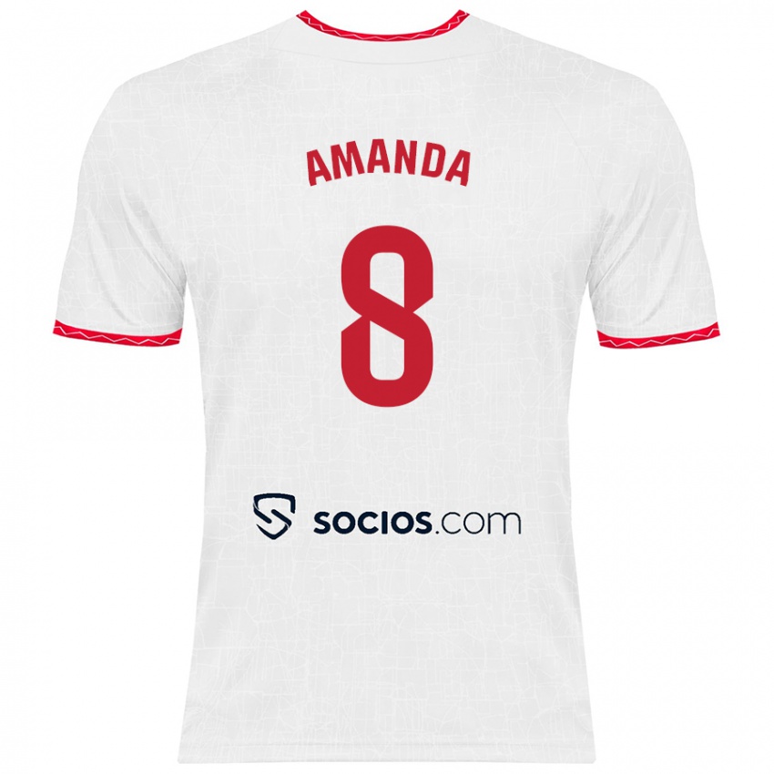 Niño Camiseta Amanda Sampedro Bustos #8 Blanco Rojo 1ª Equipación 2024/25 La Camisa Perú