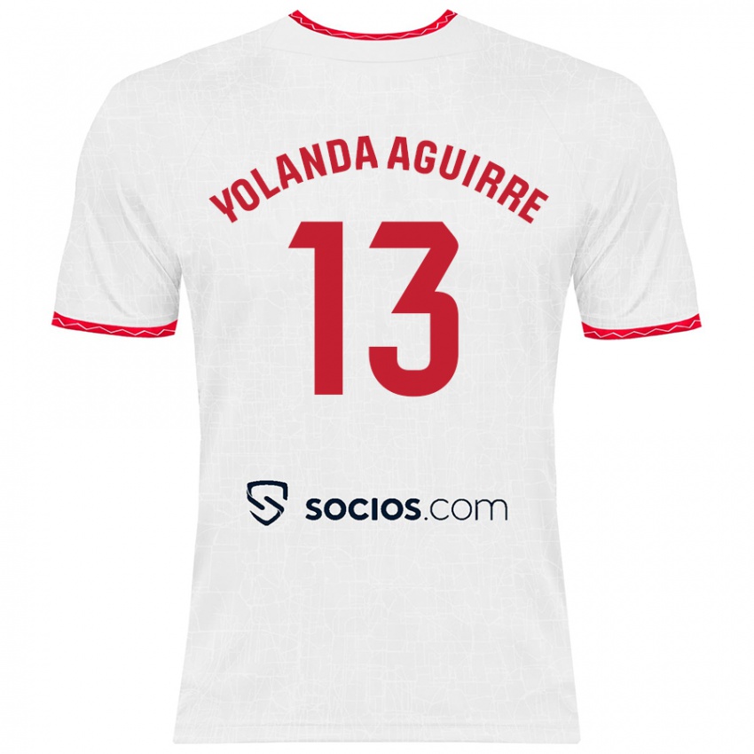 Niño Camiseta Yolanda Aguirre Gutiérrez #13 Blanco Rojo 1ª Equipación 2024/25 La Camisa Perú