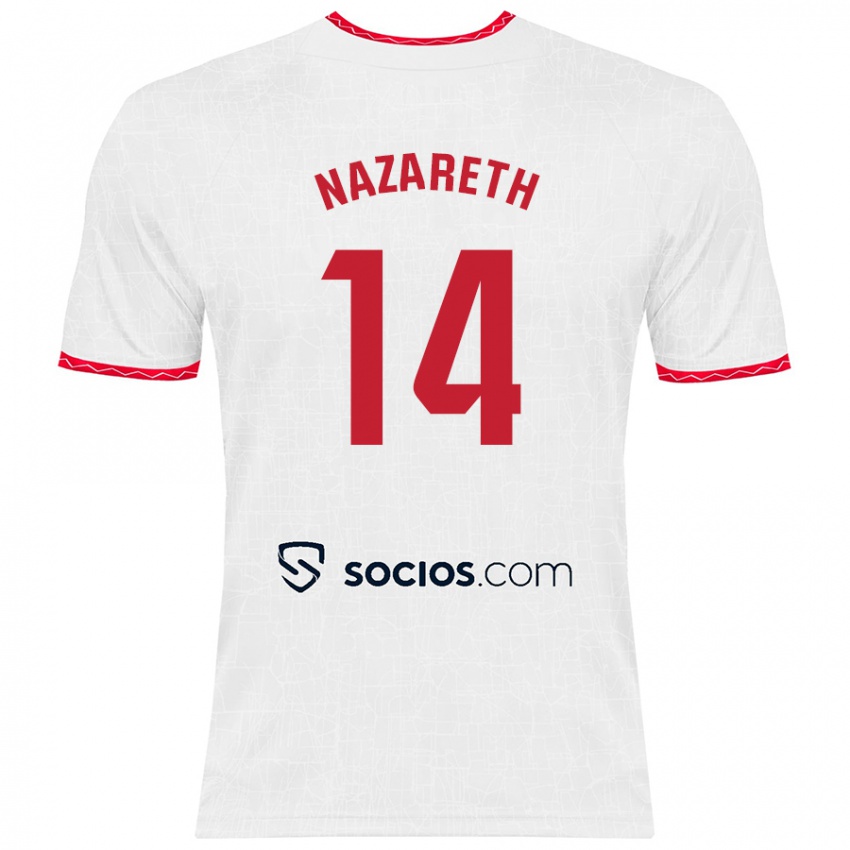 Niño Camiseta Nazaret Martín #14 Blanco Rojo 1ª Equipación 2024/25 La Camisa Perú