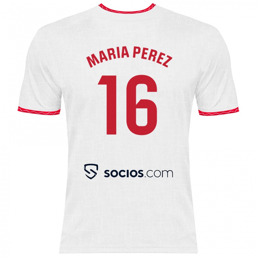 Niño Camiseta María Pérez Rabaza #16 Blanco Rojo 1ª Equipación 2024/25 La Camisa Perú