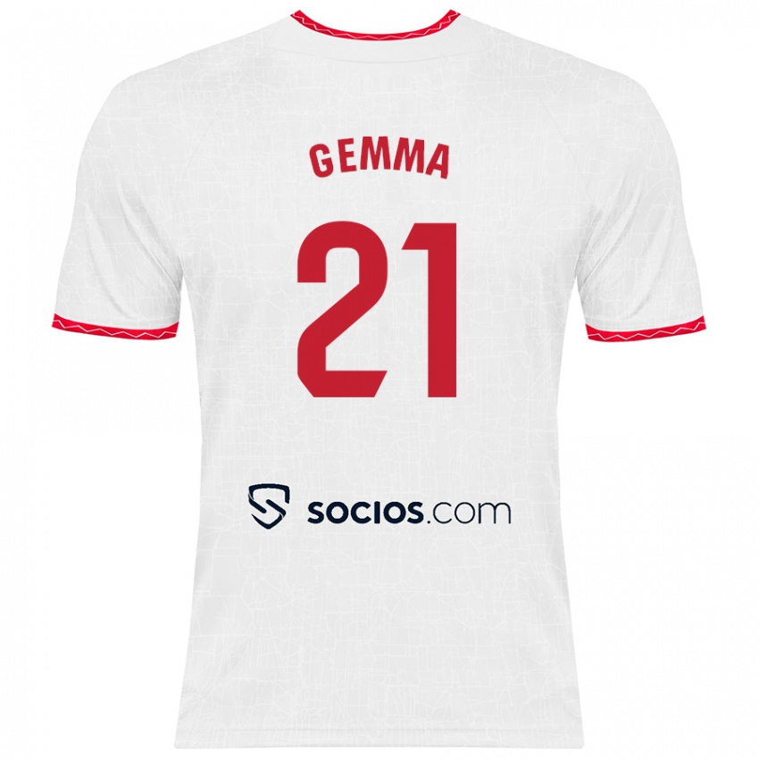 Niño Camiseta Gemma Gili Giner #21 Blanco Rojo 1ª Equipación 2024/25 La Camisa Perú