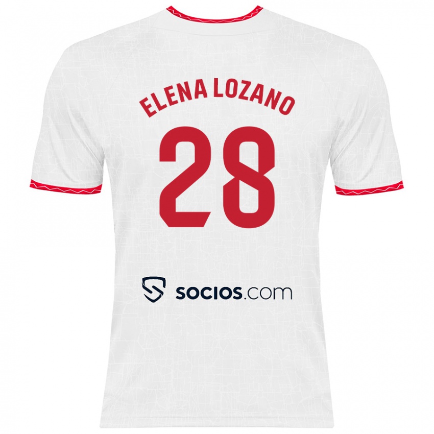 Niño Camiseta Elena Lozano Gallego #28 Blanco Rojo 1ª Equipación 2024/25 La Camisa Perú