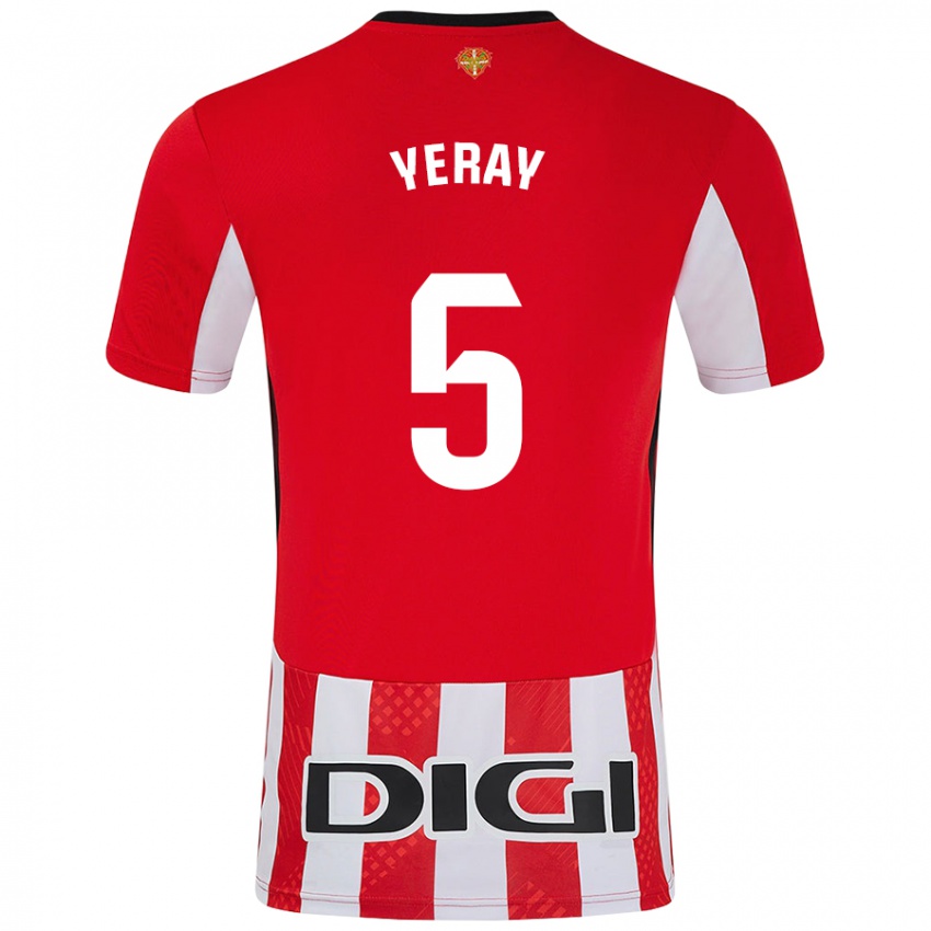 Niño Camiseta Yeray Álvarez #5 Rojo Blanco 1ª Equipación 2024/25 La Camisa Perú