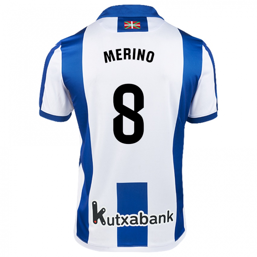 Niño Camiseta Mikel Merino #8 Blanco Azul 1ª Equipación 2024/25 La Camisa Perú