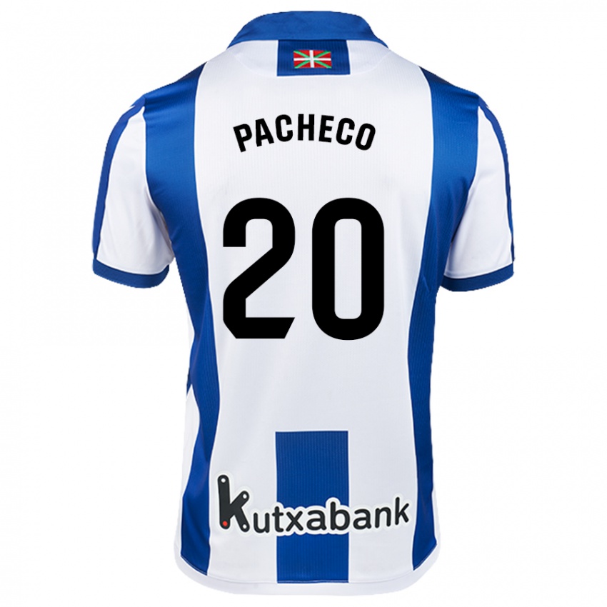 Niño Camiseta Jon Pacheco #20 Blanco Azul 1ª Equipación 2024/25 La Camisa Perú