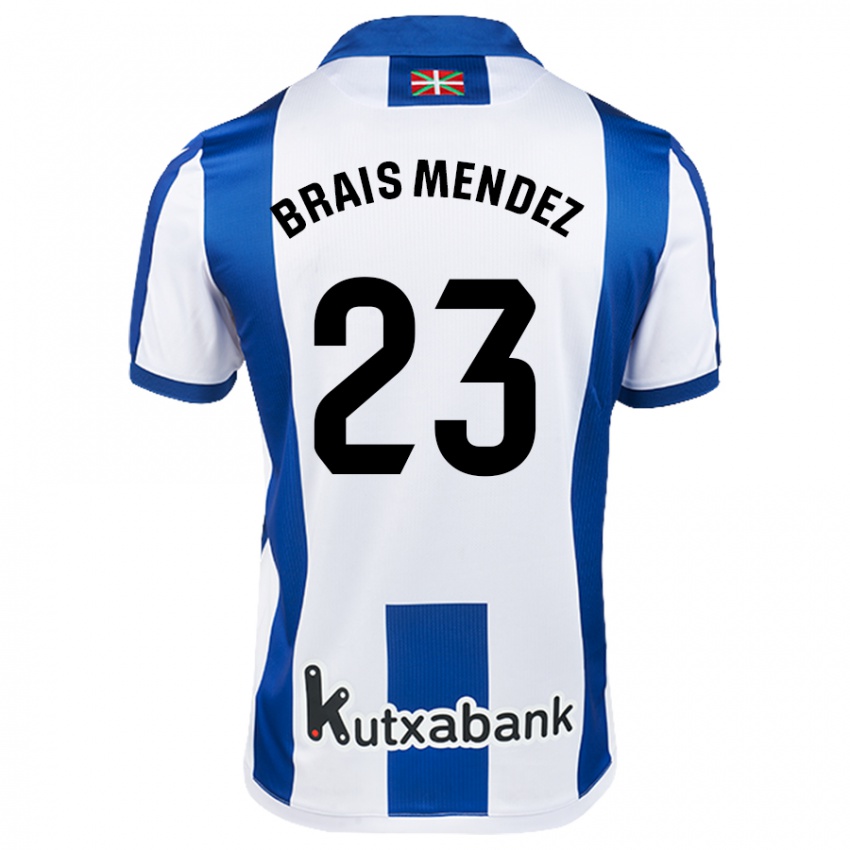 Niño Camiseta Brais Méndez #23 Blanco Azul 1ª Equipación 2024/25 La Camisa Perú