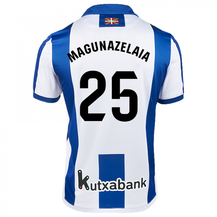 Niño Camiseta Jon Magunazelaia #25 Blanco Azul 1ª Equipación 2024/25 La Camisa Perú