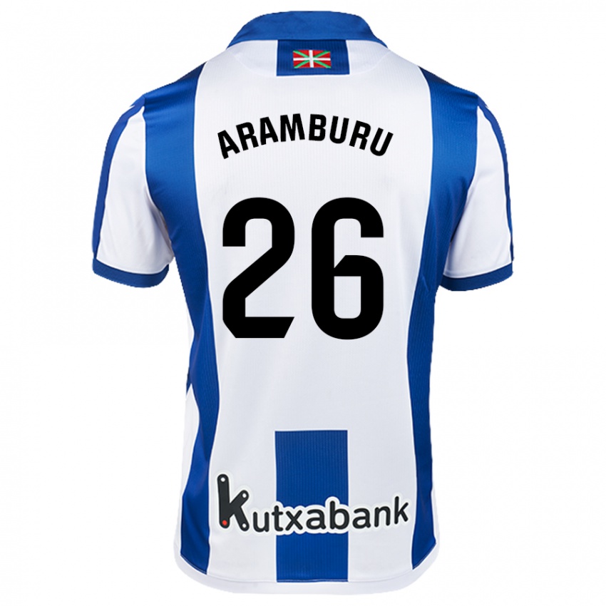 Niño Camiseta Jon Aramburu #26 Blanco Azul 1ª Equipación 2024/25 La Camisa Perú