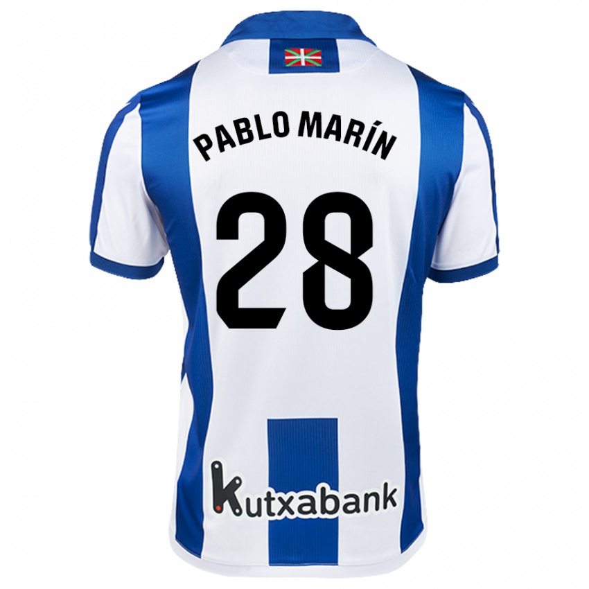 Niño Camiseta Pablo Marín #28 Blanco Azul 1ª Equipación 2024/25 La Camisa Perú