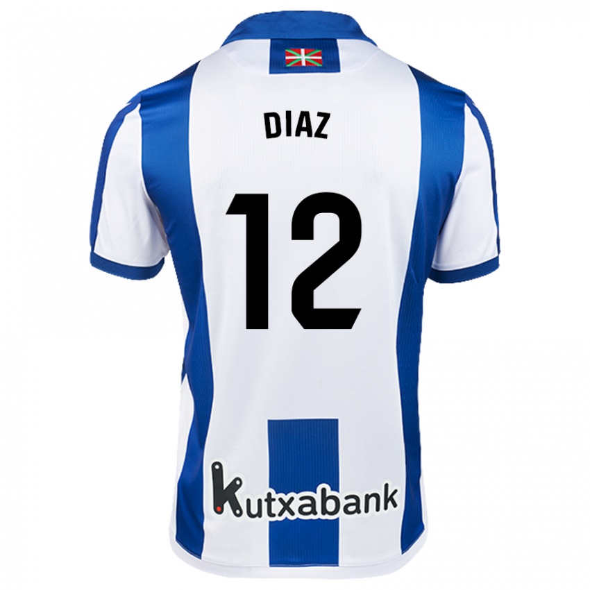 Niño Camiseta Ekain Díaz #12 Blanco Azul 1ª Equipación 2024/25 La Camisa Perú