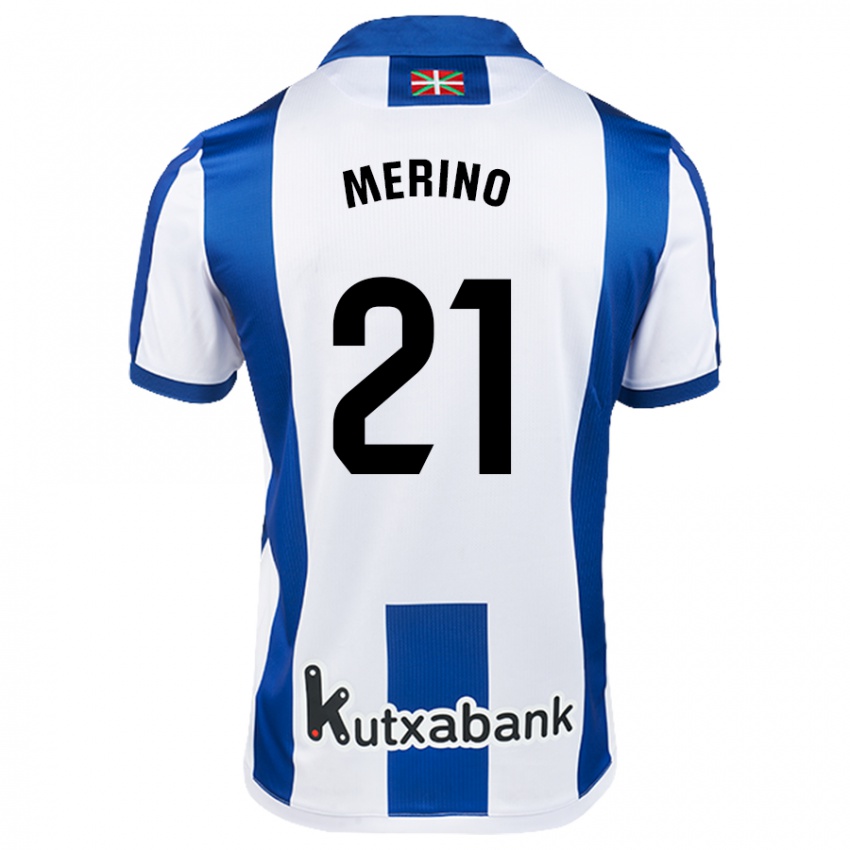 Niño Camiseta Jon Merino #21 Blanco Azul 1ª Equipación 2024/25 La Camisa Perú