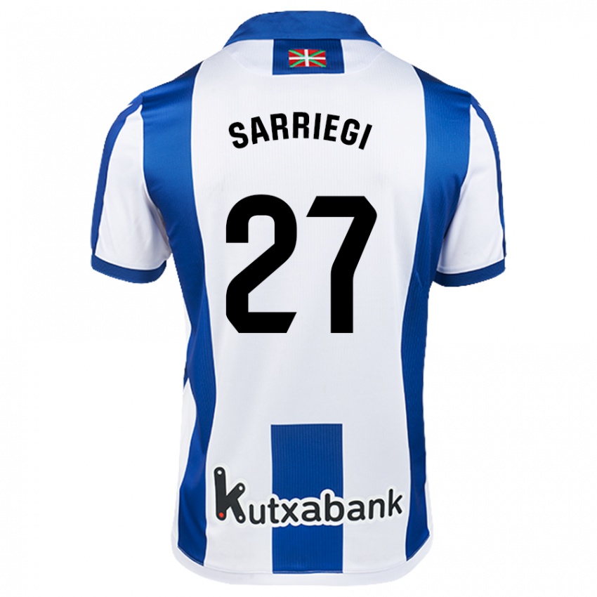 Niño Camiseta Nora Sarriegi #27 Blanco Azul 1ª Equipación 2024/25 La Camisa Perú