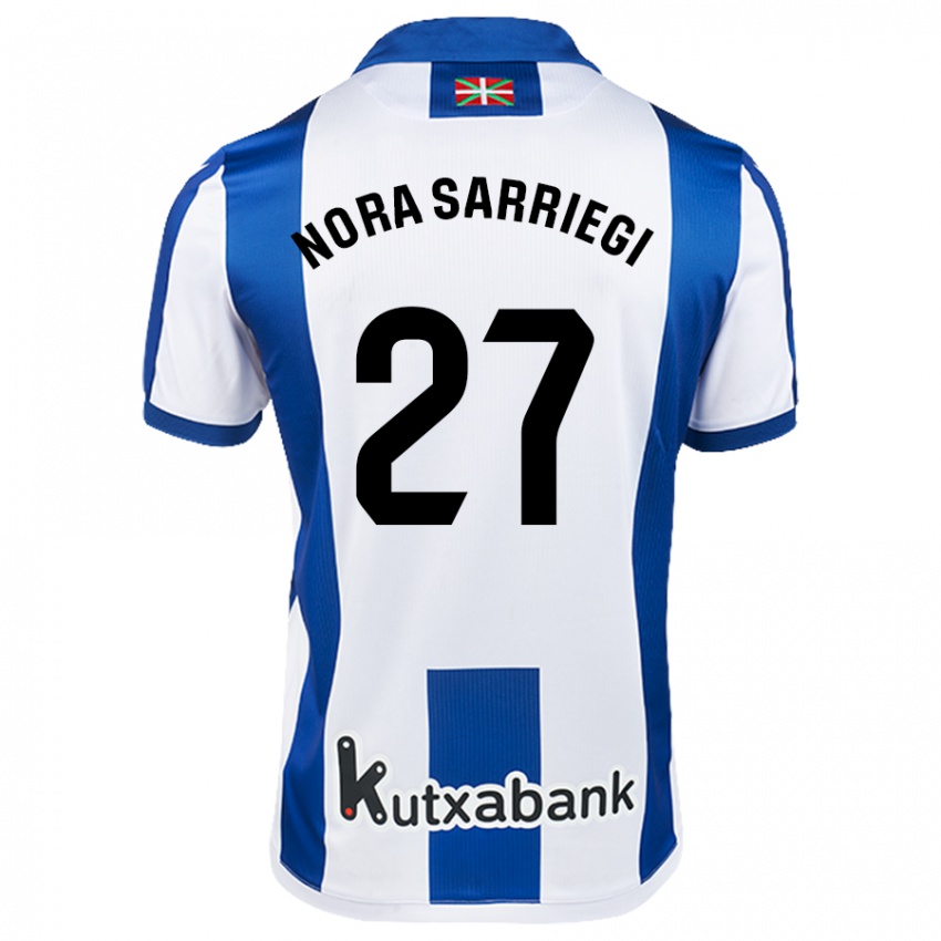 Niño Camiseta Nora Sarriegi Galdos #27 Blanco Azul 1ª Equipación 2024/25 La Camisa Perú