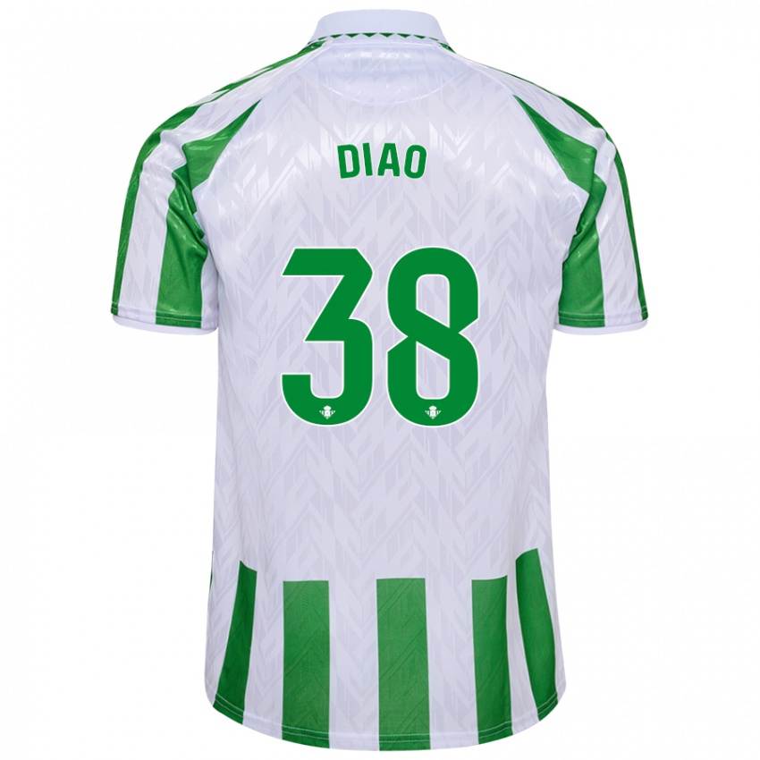 Niño Camiseta Assane Diao #38 Verde Rayas Blancas 1ª Equipación 2024/25 La Camisa Perú