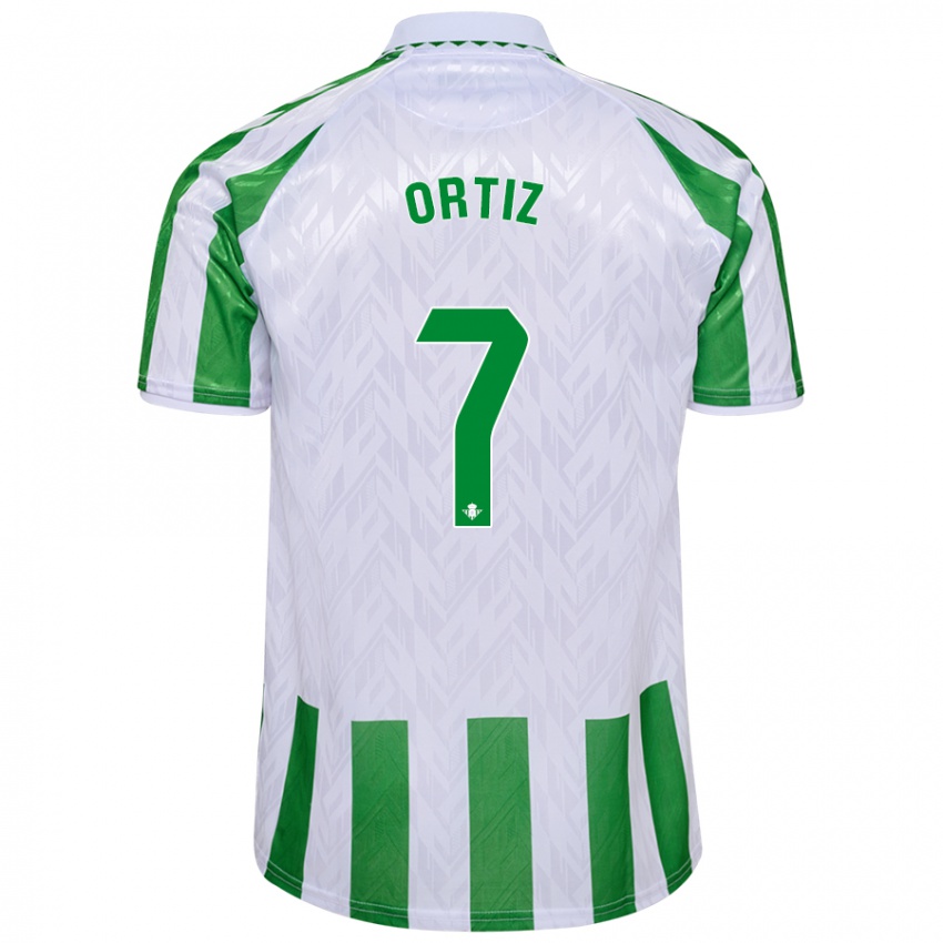 Niño Camiseta Ángel Ortiz #7 Verde Rayas Blancas 1ª Equipación 2024/25 La Camisa Perú