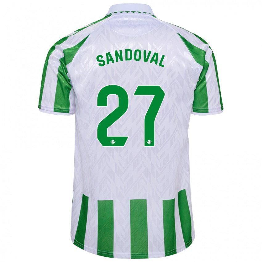 Niño Camiseta Keimer Sandoval #27 Verde Rayas Blancas 1ª Equipación 2024/25 La Camisa Perú