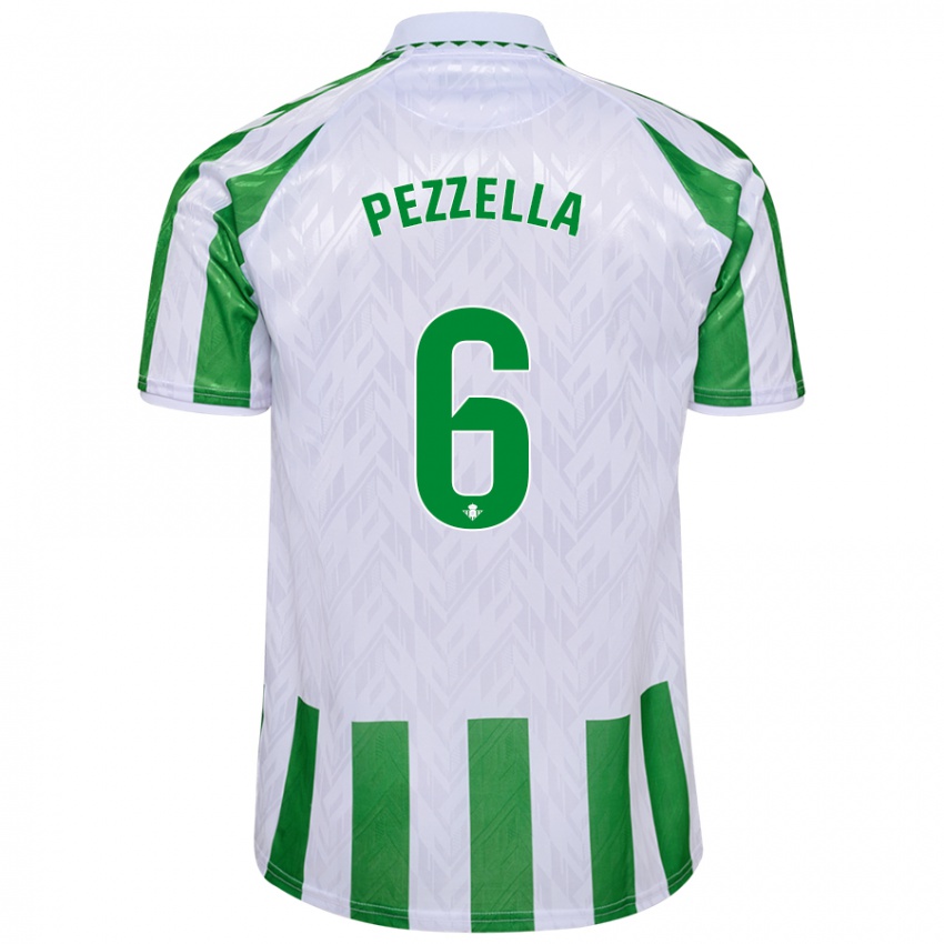 Niño Camiseta Germán Pezzella #6 Verde Rayas Blancas 1ª Equipación 2024/25 La Camisa Perú