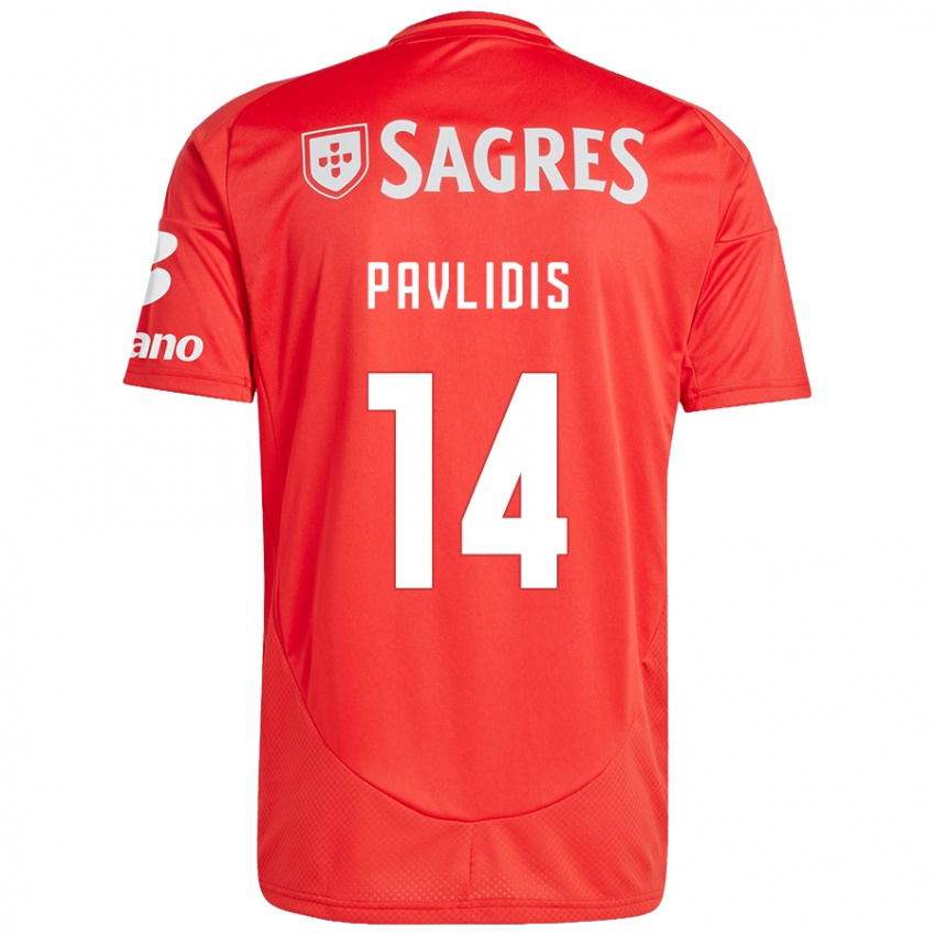 Niño Camiseta Vangelis Pavlidis #14 Rojo Blanco 1ª Equipación 2024/25 La Camisa Perú