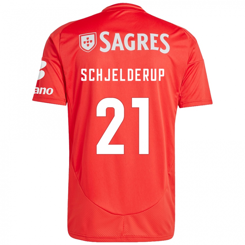 Niño Camiseta Andreas Schjelderup #21 Rojo Blanco 1ª Equipación 2024/25 La Camisa Perú