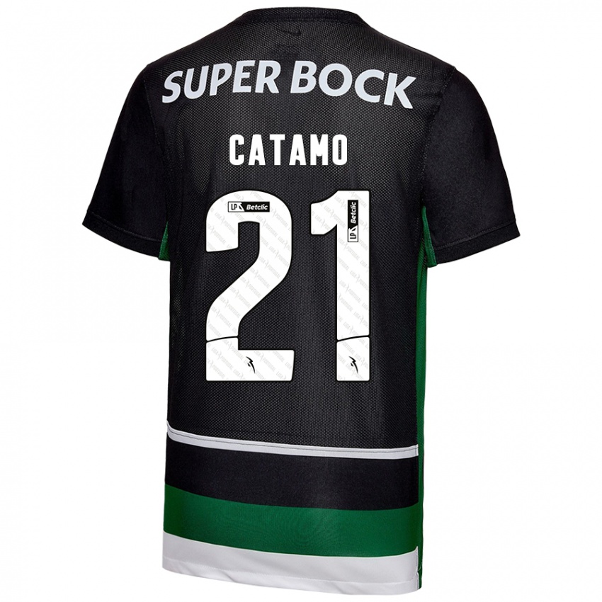 Niño Camiseta Geny Catamo #21 Negro Blanco Verde 1ª Equipación 2024/25 La Camisa Perú