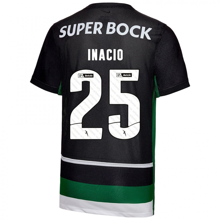 Niño Camiseta Gonçalo Inácio #25 Negro Blanco Verde 1ª Equipación 2024/25 La Camisa Perú