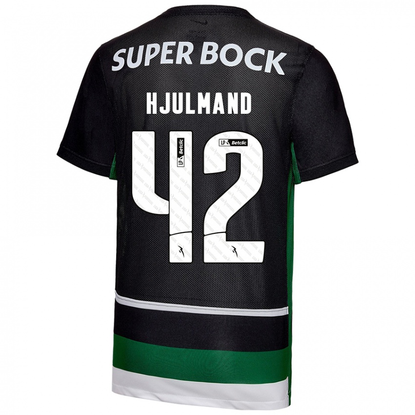 Niño Camiseta Morten Hjulmand #42 Negro Blanco Verde 1ª Equipación 2024/25 La Camisa Perú