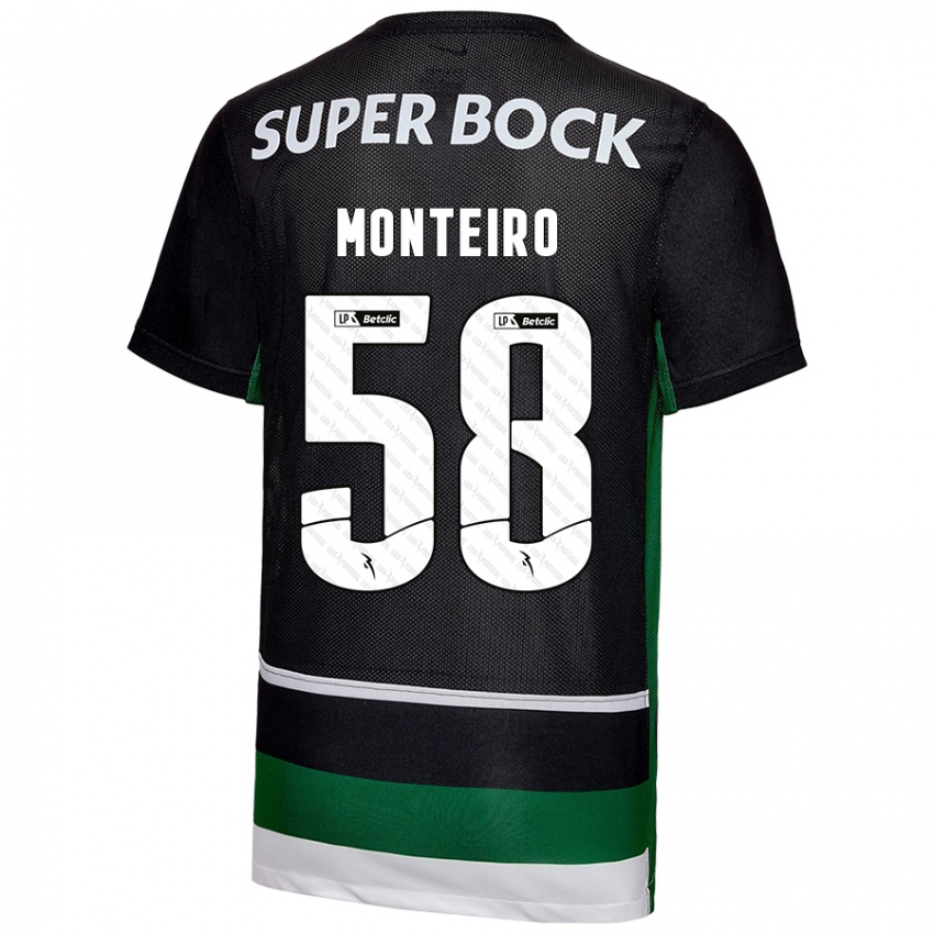 Niño Camiseta David Monteiro #58 Negro Blanco Verde 1ª Equipación 2024/25 La Camisa Perú