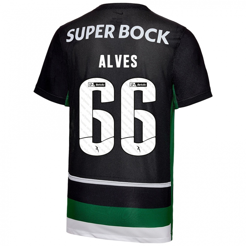 Niño Camiseta Miguel Alves #66 Negro Blanco Verde 1ª Equipación 2024/25 La Camisa Perú