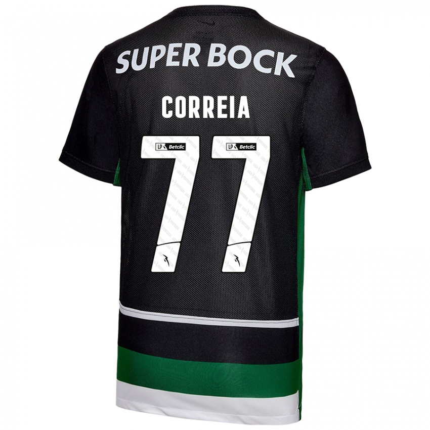 Niño Camiseta Alícia Correia #77 Negro Blanco Verde 1ª Equipación 2024/25 La Camisa Perú