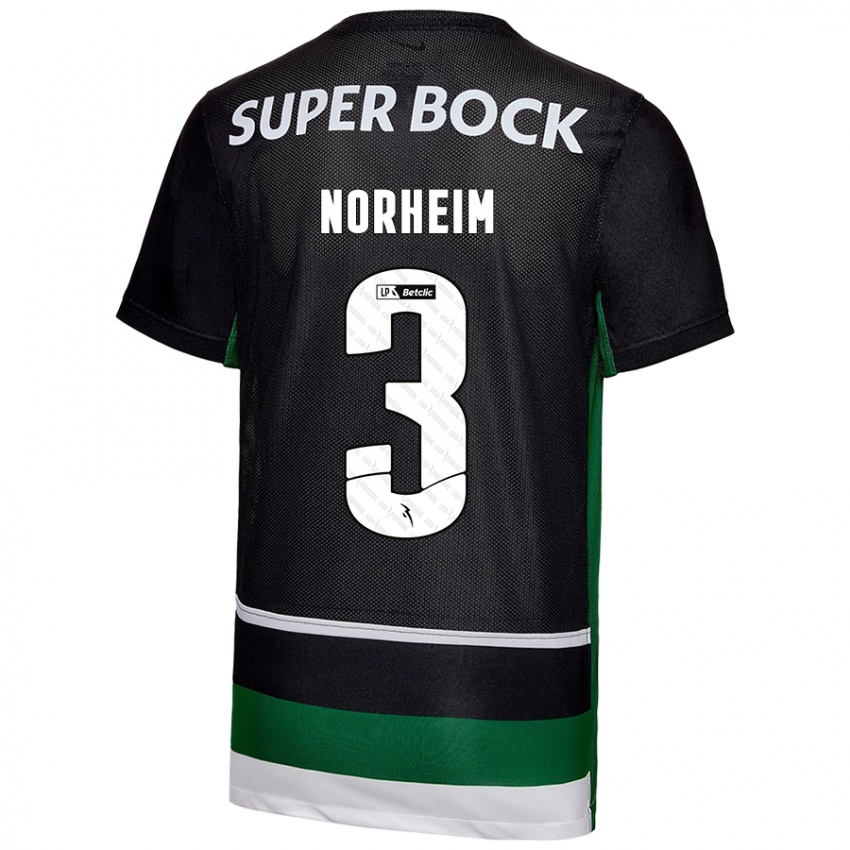 Niño Camiseta Andrea Norheim #3 Negro Blanco Verde 1ª Equipación 2024/25 La Camisa Perú