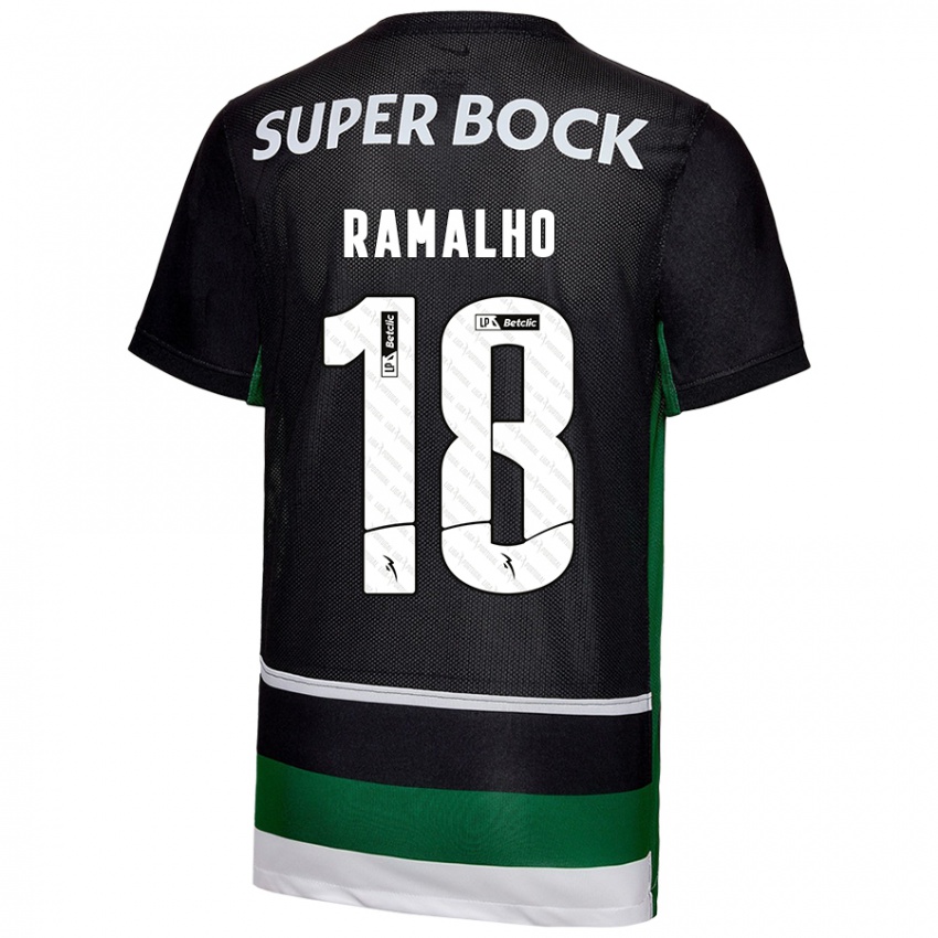 Niño Camiseta Inês Filipa Ramalho Gonçalves #18 Negro Blanco Verde 1ª Equipación 2024/25 La Camisa Perú