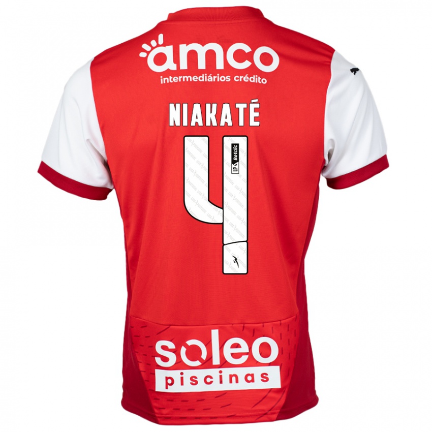 Niño Camiseta Sikou Niakaté #4 Rojo Blanco 1ª Equipación 2024/25 La Camisa Perú