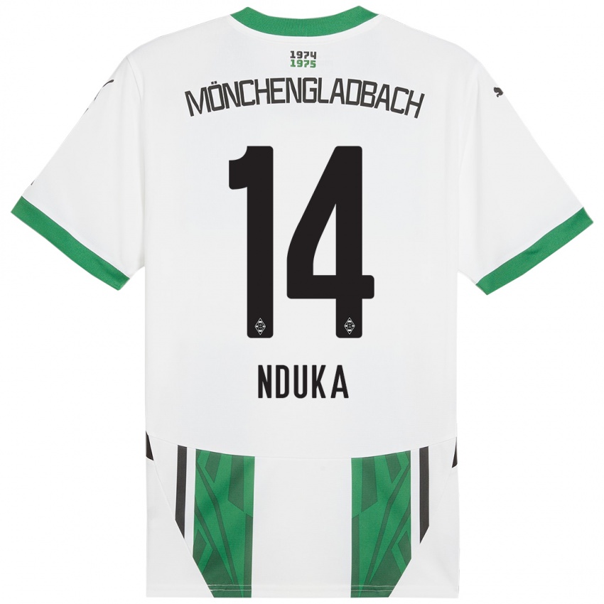 Niño Camiseta Michael Nduka #14 Blanco Verde 1ª Equipación 2024/25 La Camisa Perú