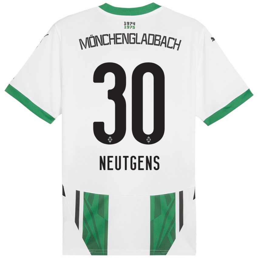 Niño Camiseta Maximilian Neutgens #30 Blanco Verde 1ª Equipación 2024/25 La Camisa Perú