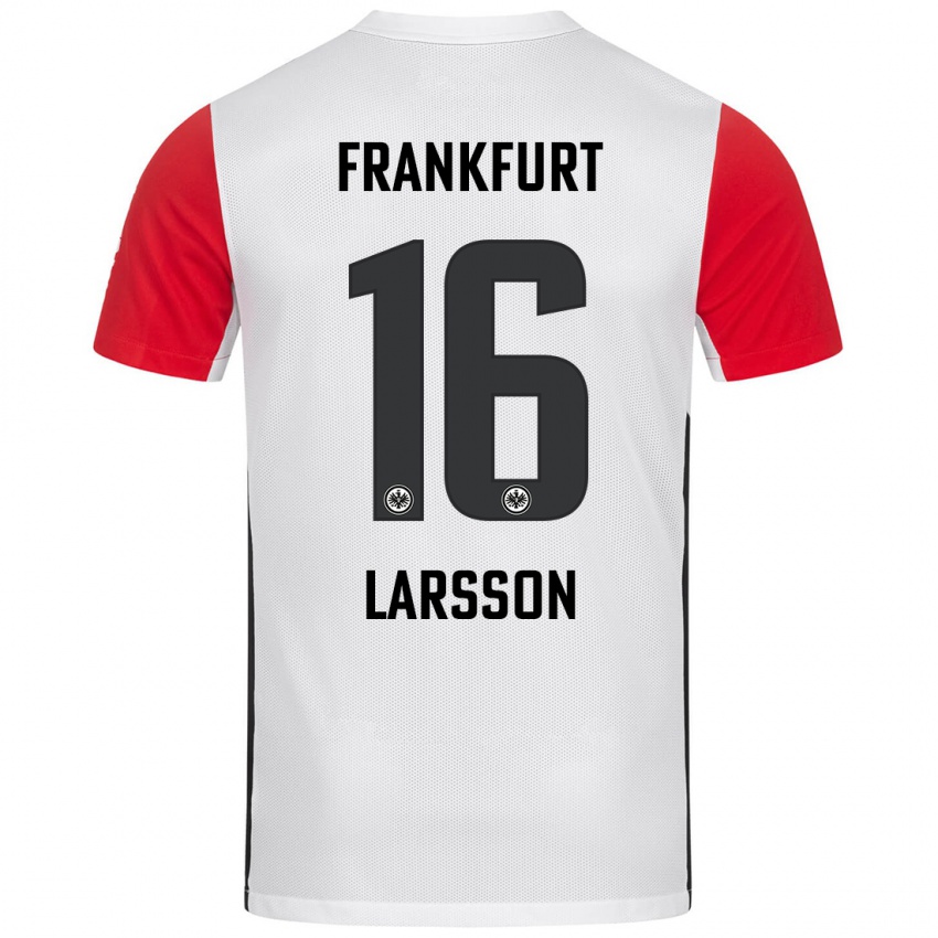 Niño Camiseta Hugo Larsson #16 Blanco Rojo 1ª Equipación 2024/25 La Camisa Perú