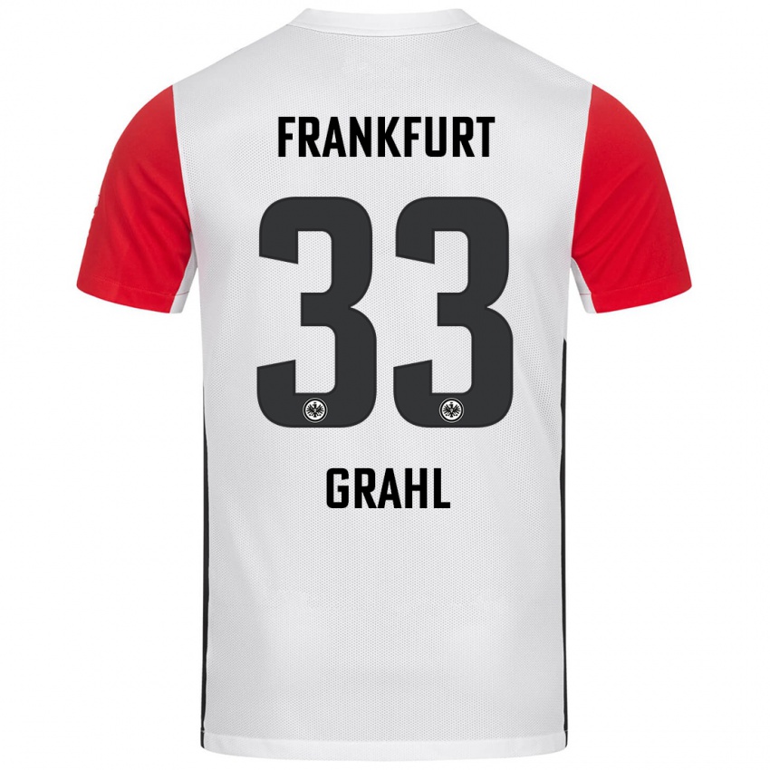 Niño Camiseta Jens Grahl #33 Blanco Rojo 1ª Equipación 2024/25 La Camisa Perú